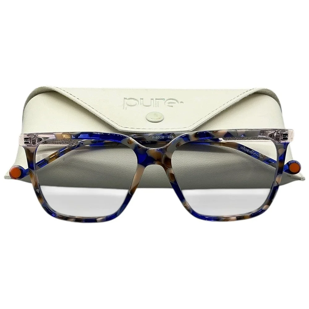 Pure Eyeglasses P6008 466 Blue Tortoise Shell Square Eyewear Frame